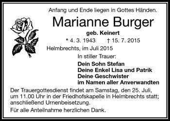 Traueranzeige von Marianne Burger von Frankenpost