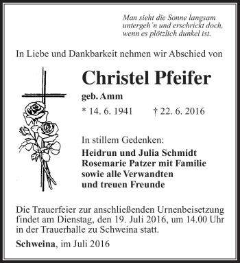Traueranzeige von Christel Pfeiffer von Südthüringer Presse