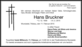 Traueranzeige von Hans Bruckner von Frankenpost