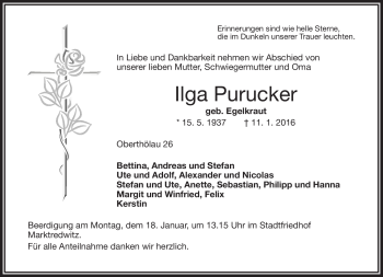 Traueranzeige von Ilga Purucker von Frankenpost