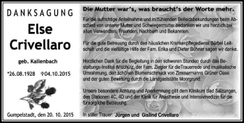 Traueranzeige von Else Crivellaro von Südthüringer Presse