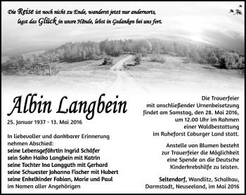 Traueranzeige von Albin Langbein von Südthüringer Presse