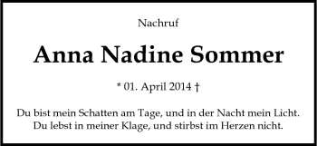 Traueranzeige von Anna Nadine Sommer von Frankenpost