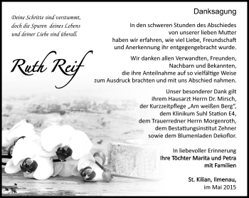 Traueranzeige von Ruth Reif von Südthüringer Presse