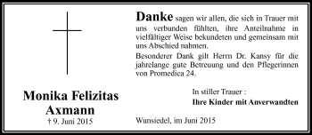 Traueranzeige von Monika Felizitas Axmann von Frankenpost