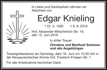 Traueranzeige von Edgar Knieling von Frankenpost
