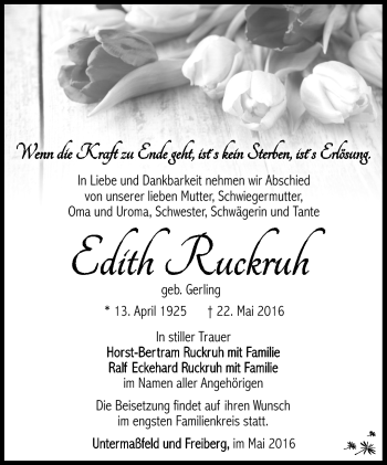 Traueranzeige von Edith Ruckruh von Südthüringer Presse