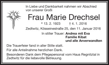 Traueranzeige von Marie Drechsel von Frankenpost
