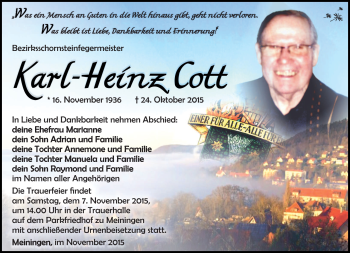 Traueranzeige von Karl-Heinz Cott von Südthüringer Presse