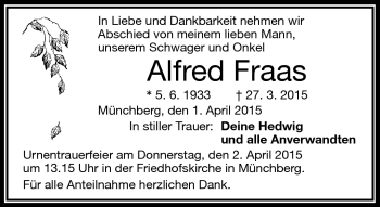 Traueranzeige von Alfred Fraas von Frankenpost