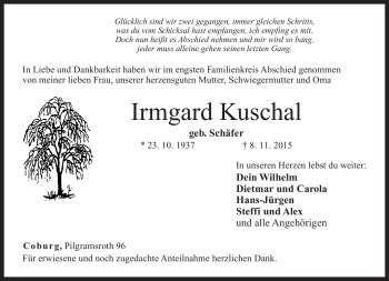 Traueranzeige von Irmgard Kuschal von Neue Presse Coburg