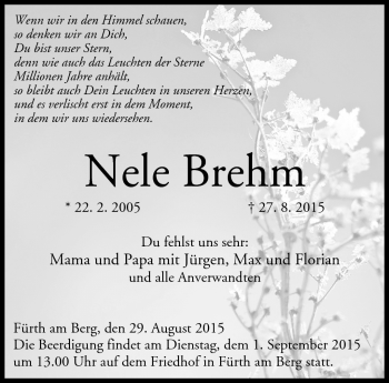 Traueranzeige von Nele Brehm von Neue Presse Coburg
