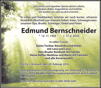 Traueranzeige von Edmund Bernschneider von Neue Presse Coburg