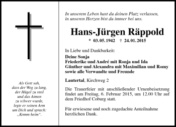 Traueranzeige von Hans-Jürgen Räppold von Neue Presse Coburg