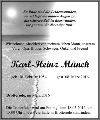 Traueranzeige von Karl-Heinz Münch von Südthüringer Presse