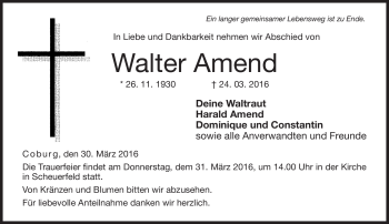Traueranzeige von Walter Amend von Neue Presse Coburg
