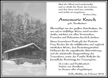 Traueranzeige von Annemarie Knoch von Südthüringer Presse