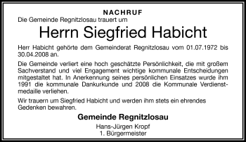 Traueranzeige von Siegfried Habicht von Frankenpost