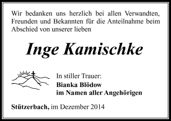 Traueranzeige von Inge Kamischke von Südthüringer Presse