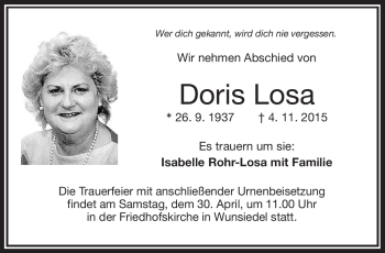 Traueranzeige von Doris Losa von Frankenpost