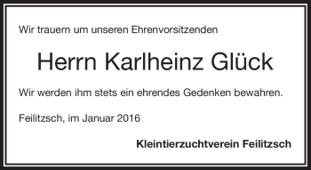 Traueranzeige von Karlheinz Glück von Frankenpost