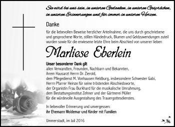 Traueranzeige von Marliese Eberlein von Südthüringer Presse