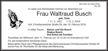 Traueranzeige von Waltraud Busch von Frankenpost