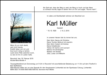 Traueranzeige von Karl Müller von Neue Presse Coburg