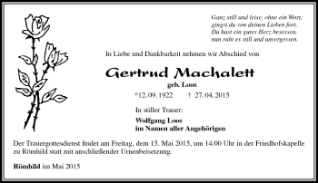 Traueranzeige von Gertrud Machalett von Südthüringer Presse