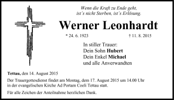 Traueranzeige von Werner Leonhardt von Neue Presse Coburg