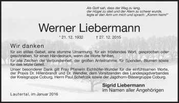 Traueranzeige von Werner Liebermann von Neue Presse Coburg