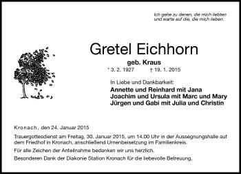Traueranzeige von Gretel Eichhorn von Neue Presse Coburg
