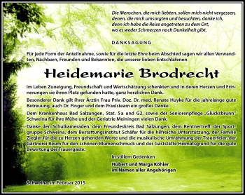 Traueranzeige von Heidemarie Brodrecht von Südthüringer Presse