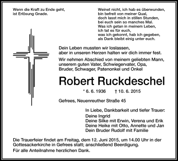 Traueranzeige von Robert Ruckdeschel von Frankenpost