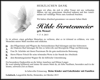 Traueranzeige von Hilde Gerstenmeier von Südthüringer Presse