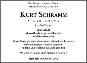 Traueranzeige von Kurt Schramm von Südthüringer Presse