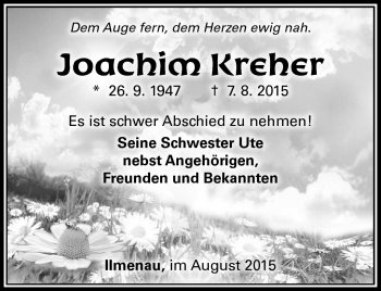 Traueranzeige von Joachim Kreher von Südthüringer Presse