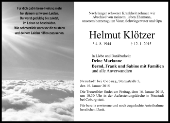 Traueranzeige von Helmut Klötzer von Neue Presse Coburg