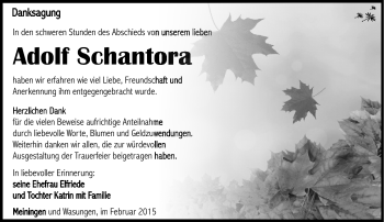 Traueranzeige von Adolf Schantora von Südthüringer Presse