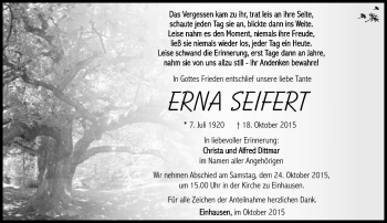 Traueranzeige von Erna Seifert von Südthüringer Presse