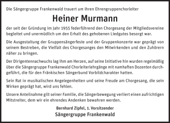 Traueranzeige von Heiner Murmann von Neue Presse Coburg