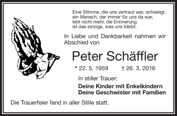 Traueranzeige von Peter Schäffler von Frankenpost