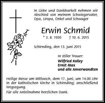 Traueranzeige von Erwin Schmid von Frankenpost
