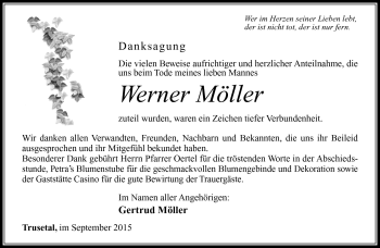 Traueranzeige von Werner Möller von Südthüringer Presse