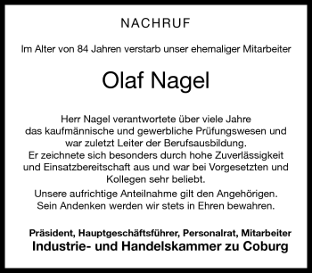 Traueranzeige von Olaf Nagel von Neue Presse Coburg