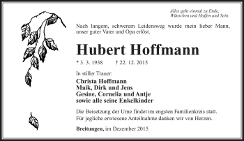 Traueranzeige von Hubert Hoffmann von Südthüringer Presse