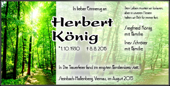 Traueranzeige von Herbert König von Südthüringer Presse