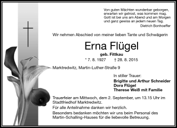 Traueranzeige von Erna Flügel von Frankenpost