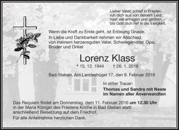 Traueranzeige von Lorenz Klass von Frankenpost