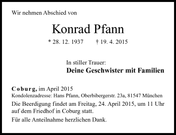 Traueranzeige von Konrad Pfann von Neue Presse Coburg